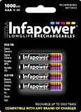 Infapower B002 AAA 1000mAh met 4 oplaadbare batterijen