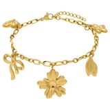 Lucardi - Dames Stainless steel bedelarmband - Staal - Goudkleurig - 20.50 cm