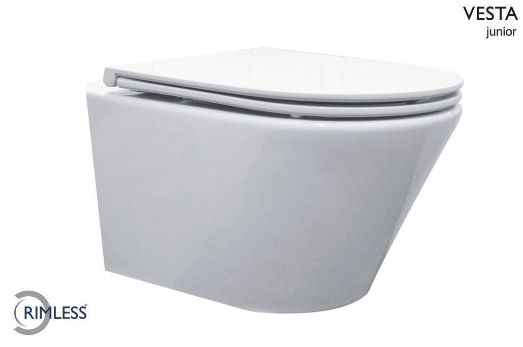 Wiesbaden Vesta Junior wandcloset 47 cm met Flatline soft close zitting wit
