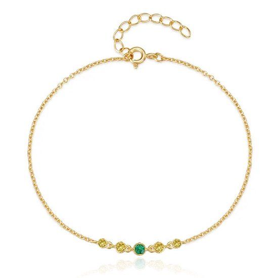 Elenza AMS Elenza Goudenkleurige Armband met Groene en Gele Zirkonia – Elegantie voor Dames