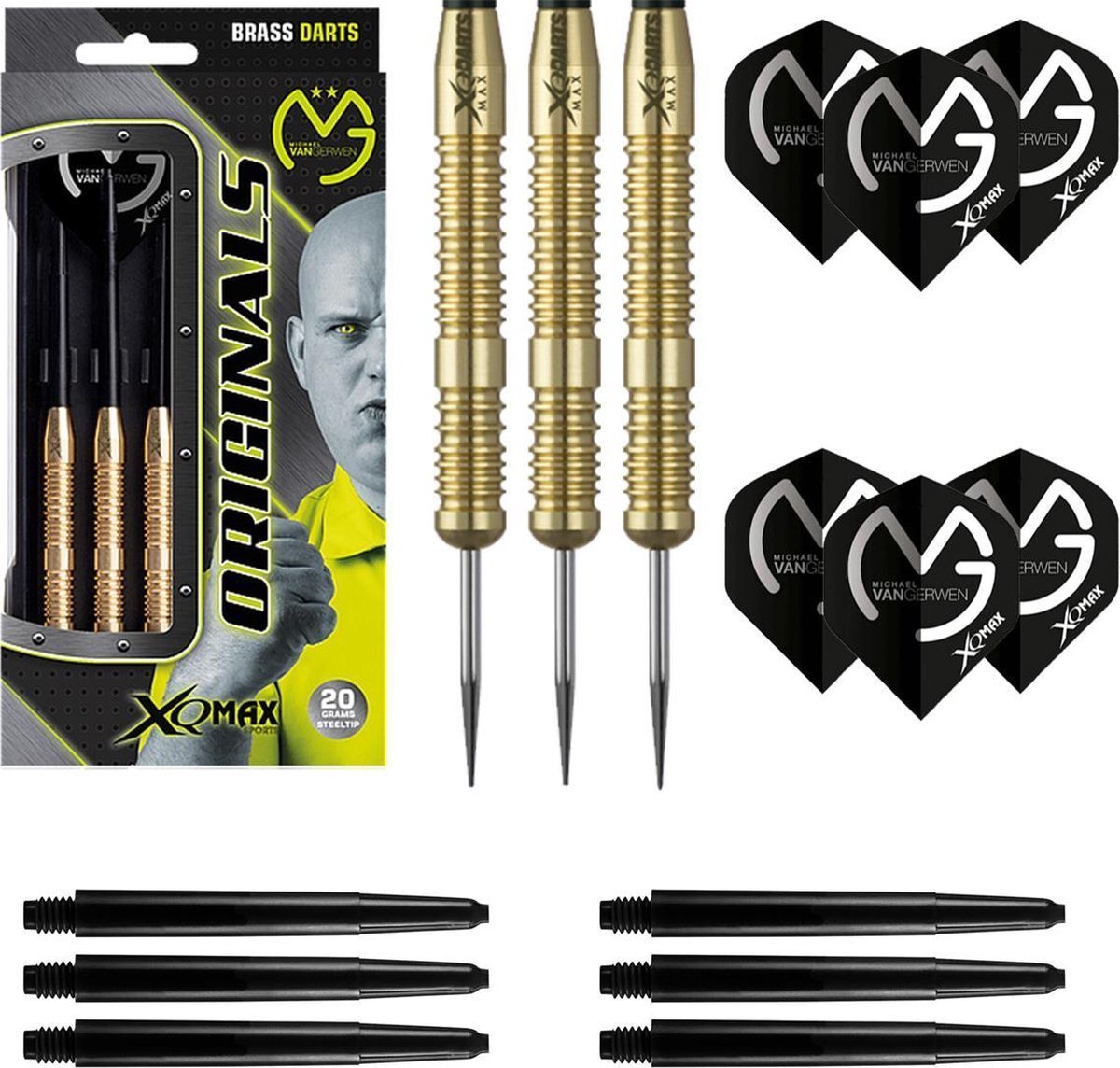 Dragon Darts Michael van Gerwen - 100% brass - 23 gram - dartpijlen - 9 dart shafts + 9 dart flights