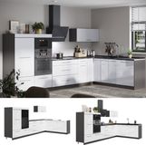 Vicco Hoekkeuken Fame-Line, Wit Hoogglans/Antraciet, 347 x 207 cm zonder werkblad