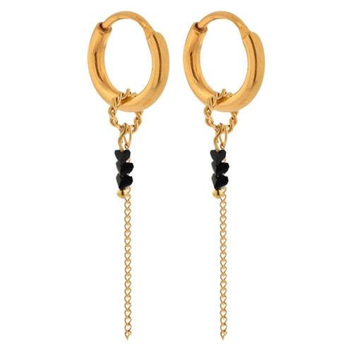 Label Kiki gold plated oorbellen Black Chain Hoops