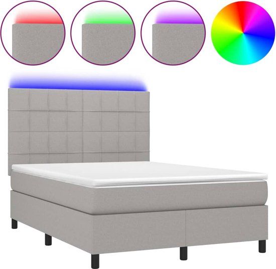 vidaXL Boxspring met matras en LED stof lichtgrijs 140x200 cm