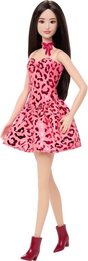 Barbie Fashionistas - Met Roze Jurk en Luipaardprint - Zwart Haar - Modepop