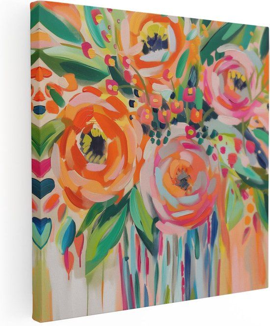 Artaza Canvas Schilderij Oranje Bloemen in Vaas - 40x40 cm - Canvas Print