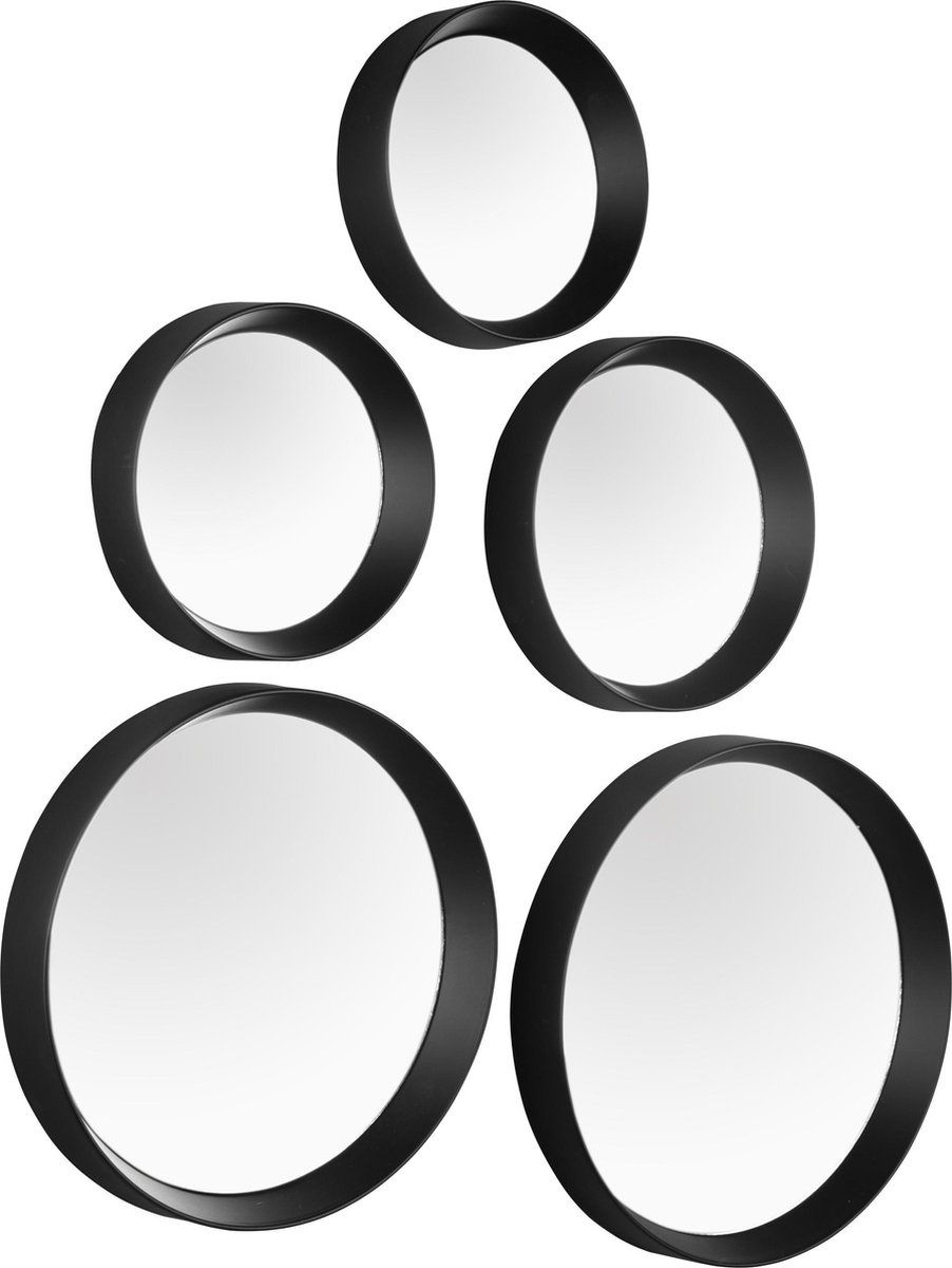 Mirrors and More Spiegels Vivien set van 5 rond in frame - Zwart | Zwart