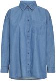 Ichi Dameshemd Ballo Lange Mouw Katoen Effen Washed Dark Blue Maat 40