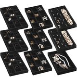 Frebeauty Sieraden Organizer Tray, Stapelbare Fluwelen Sieraden Trays, Lade Inserts Earring Organizer Voor Vrouwen Meisjes Sieraden Opslag Display Case voor Ringen Stud Kettingen, Set van 9 (zwart)