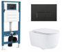 QeramiQ Dely Swirl Toiletset - reservoir encastré Qeramiq Flush - abattant avec frein de chute - plaque de commande en plastique noir mat - boutons rectangulaires - blanc brillant
