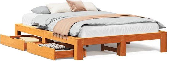 vidaXL Bedframe massief grenenhout wasbruin 150x200 cm