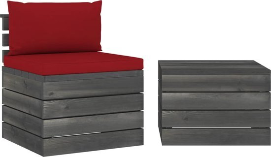 vidaXL 2-delige Loungeset met kussens pallet massief grenenhout