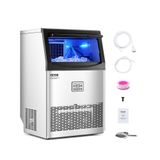VEVOR Machine à glaçons autonome avec pompe de vidange, capacité de production 40,8 kg/24 h et capacité de stockage 15 kg, 50 glaçons en 15 minutes, affichage numérique LED et fonction autonettoyante