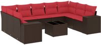 vidaXL - 10-delige tuinbankset met kussens, bruin polyrotan
