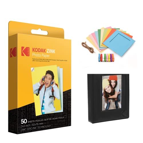 Kodak 2x3 Premium ZINK fotopapier (50 vellen) + kleurrijke vierkante hangende fotolijsten + fotoalbum (compatibele printomatic stap en glimlach)
