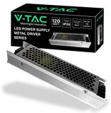 V-TAC Voeding voor professionele ledstrips, 120 W, 12 V, 10 A, transformator van metaal voor elektronische apparaten, camera's, beeldschermen, ultradun, AC 85-265 V