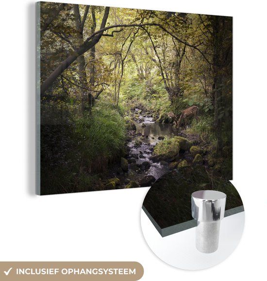 MuchoWow® Glass Painting 40x30 cm - Acrylic Glass Painting - Deer - Tree - Forest - Photo on Glass - Paintings