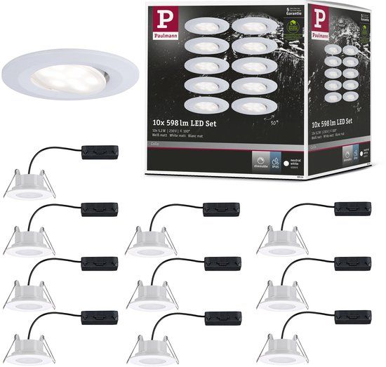Paulmann Calla LED Inbouwspot Set - Wit Mat - IP65 - Zwenkbaar - 4000K - Rond - 10x5.2W