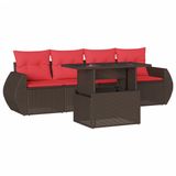 vidaXL 5-delige tuinbankset met kussens, bruin, polyrotan