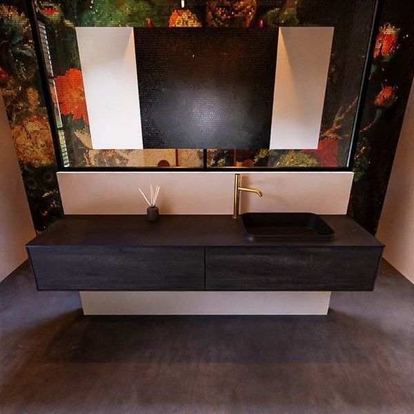 Mondiaz ERIN 200cm badmeubelset onderkast Dark brown 2 lades Wastafel RIDGE rechts 1 kraangat Urban ERIN11359