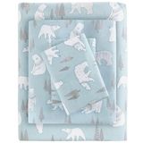 Sleep Philosophy True North Gezellige flanellen warme 100% katoenen laken - nieuwigheid print dieren sterren schattig ultra zacht koud weer beddengoed set, koningin, blauwe ijsberen 4-delig
