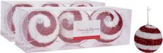 Home & Styling Koopman International 6x stuks gedecoreerde kerstballen rood/wit kunststof diameter 10 cm - Kerstboom versiering