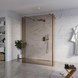 Fortifura Galeria Vrijstaande Inloopdouche - 140x200cm - Rookglas - antikalk - 8mm veiligheidsglas - 2 zijwanden - 40cm - wandsteunen en hoekprofielen - PVD - geborsteld koper
