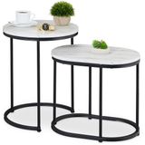Merkloos Relaxdays Salontafel set van 2 - Marmerlook - Wit/Zwart