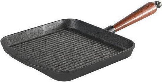 Skeppshult 670029T 25 x 25 cm gietijzeren grillpan met houten handvat - Made in Sweden,zwart