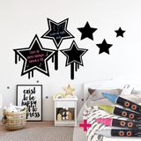 Ambiance Sticker Schoolbordsticker - uitwisbare zelfklevende muurstickers - graffiti sterren + 4 vloeibare krijtjes - 75x90cm
