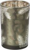 J-Line Windlicht met dennenappel - glas - donkergroen - large - set van 2