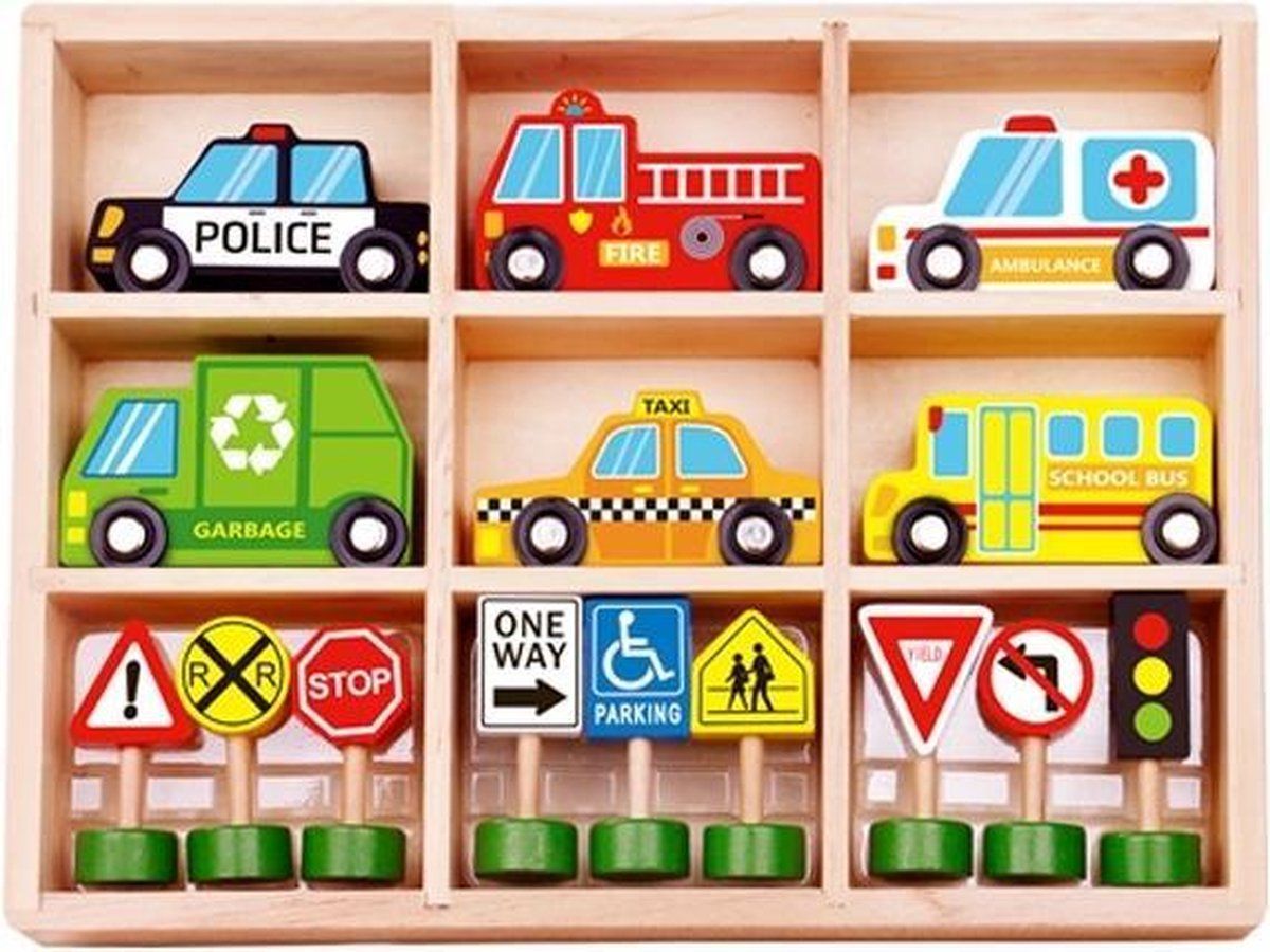Tooky Toy Voertuigenset Jongens 30 x 22 x 4 cm Hout 15-delig