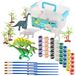 Dinosaurus set schilderen enfants - 5 figuren - 8 couleurs par set de peinture - 10 pinceaux - 5 arbres