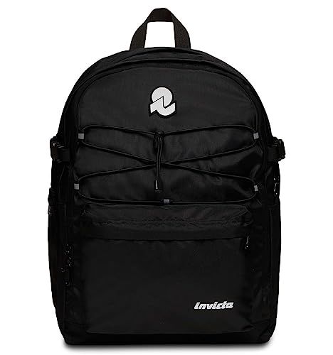 Invicta BLOW UP PLAIN, zwart – dubbel vak, drinkfleszak, pc-tas – afneembare verstelbare tailleband – rugzak voor school, reizen, werk en vrije tijd, Zwart, 32 x 43 x 24 cm, blow-up rugzak