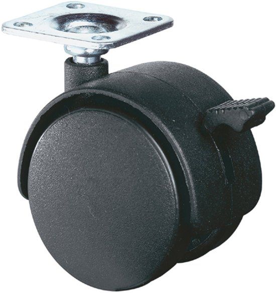 BS Rollen Meubelwiel+rem dubbel 40mm kunststof hoogte 58mm