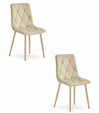 LEOBERT Set van 2 Eetkamerstoelen LIBRA Lichtbeige – Houtlook Metalen Poten, Modern Velvet Bekleding, Ergonomisch Design, Max. 120 kg