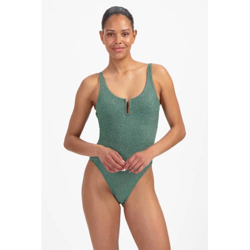 Beachlife badpak met lurex en textuur groen