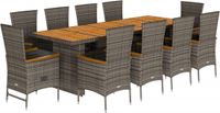 vidaXL 11-delige Tuinset met kussens poly rattan grijs