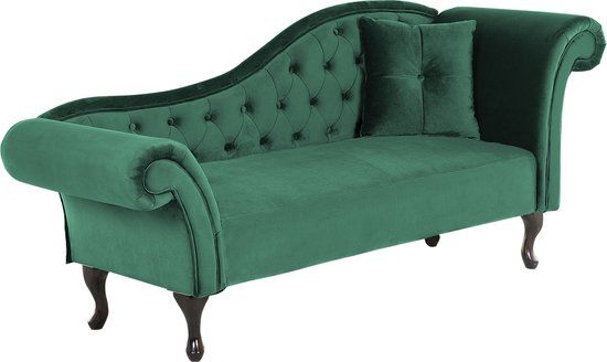 Beliani LATTES Chaise Longue - Green Velvet - Right Side