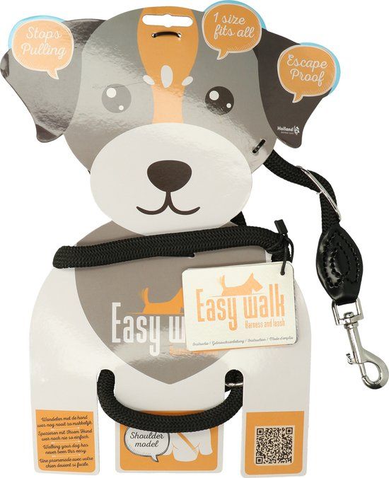 Easy Walk Hondentuig en Riem Schoudermodel - Anti-Trek - Zwart - Maat L-XL