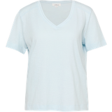 s.Oliver T-shirt V-hals Lichtblauw Katoen 100% Korte mouw Effen Aansluitend Extra kort Vrouwen Lente/Zomer 2025