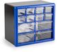 PLASTICFORTE Sorteerbakjes spijkers/schroeven - 12x lades - 26 x 16 x 23 cm - opbergkastjes - ophangbaar - blauw/transparant