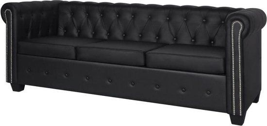 vidaXL Driezitsbank Chesterfield kunstleer zwart