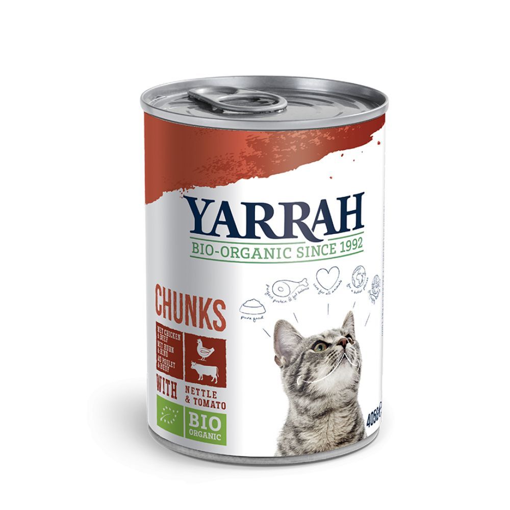 YARRAH 12x Bio Brokjes In Saus Kattenvoer Kip - Rund 405 gr