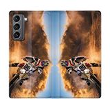 Beschermhoes Samsung Galaxy S21 Plus Beschermhoes van leer, Moto Cross, wit