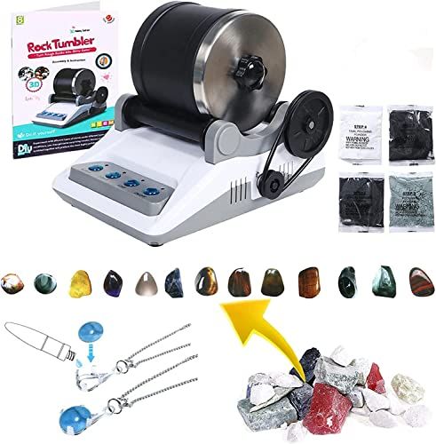 Transplant Rock Tumbler Kit - Includes 2 Belts, Rough Stone Bag, 4 Grinding Steps, Polishing Compounds, 7-Day Timer