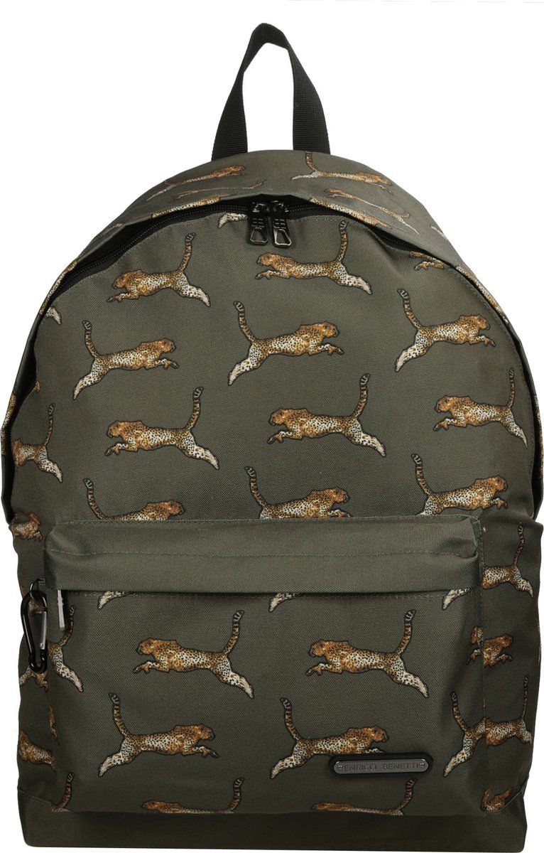 Enrico Benetti Nairobi Rugzak 14 inch Laptopvak - Panter print - Olijf groen - Polyester