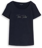 Tom Tailor - T-shirt met glitterlogo - Maat M - sky captain blue