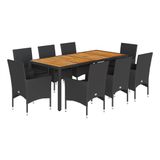 vidaXL 9-delige tuinset met kussens, polyrotan, acaciahout, zwart