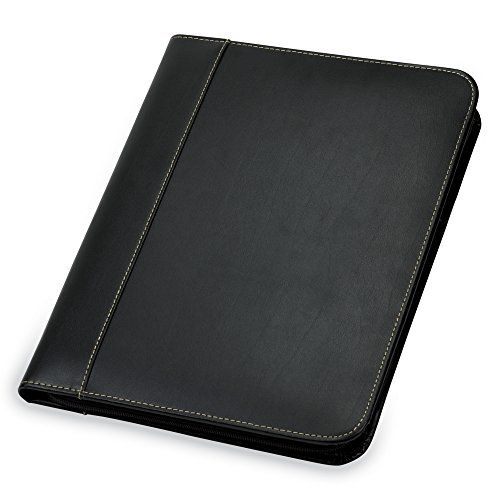 Samsill Contrast Stitch Leather Portfolio Folder - Black